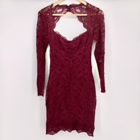 Nicole Miller Lace Sheath Long Sleeve Burgundy Dress Size Small - Picture 1 of 11